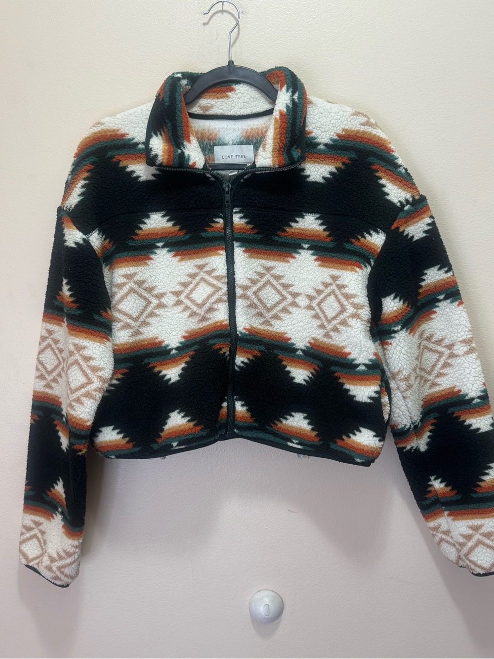 Love Tree Women's Juniors Cozy Soft Sherpa Printed Cropped Jacket
